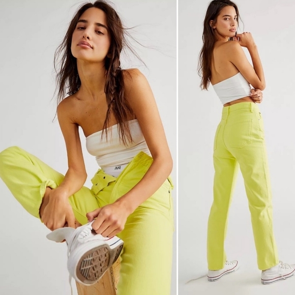 Agolde Denim - AGOLDE A Golde 90's Pinch Waist High Rise Straight Button Fly Mom Limeade Jeans